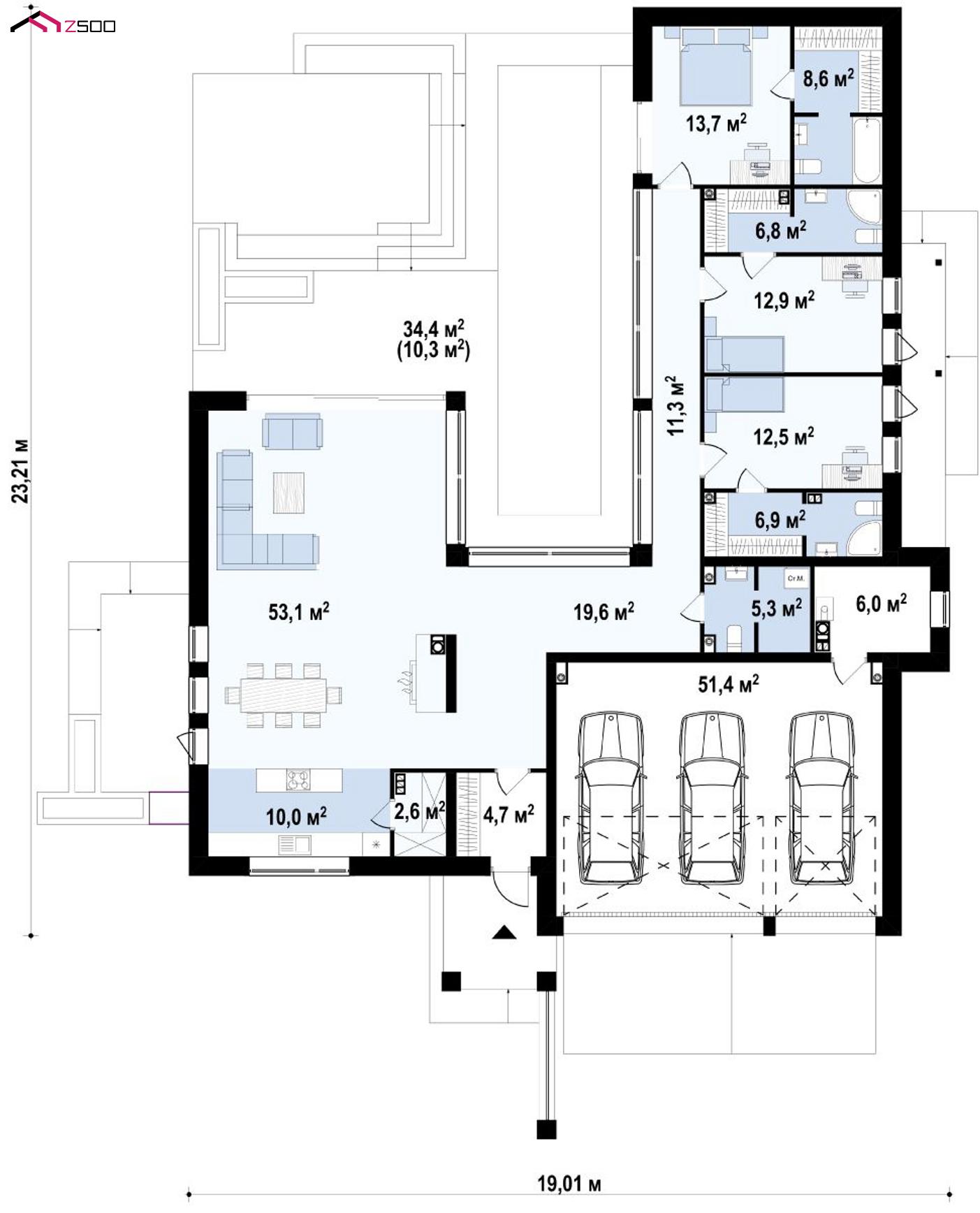 1-ый этаж - план проекта Zx99